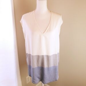 J. Crew XS Tunic blouse white & blue stripes v-neck Modal lightweight Cap sleeve